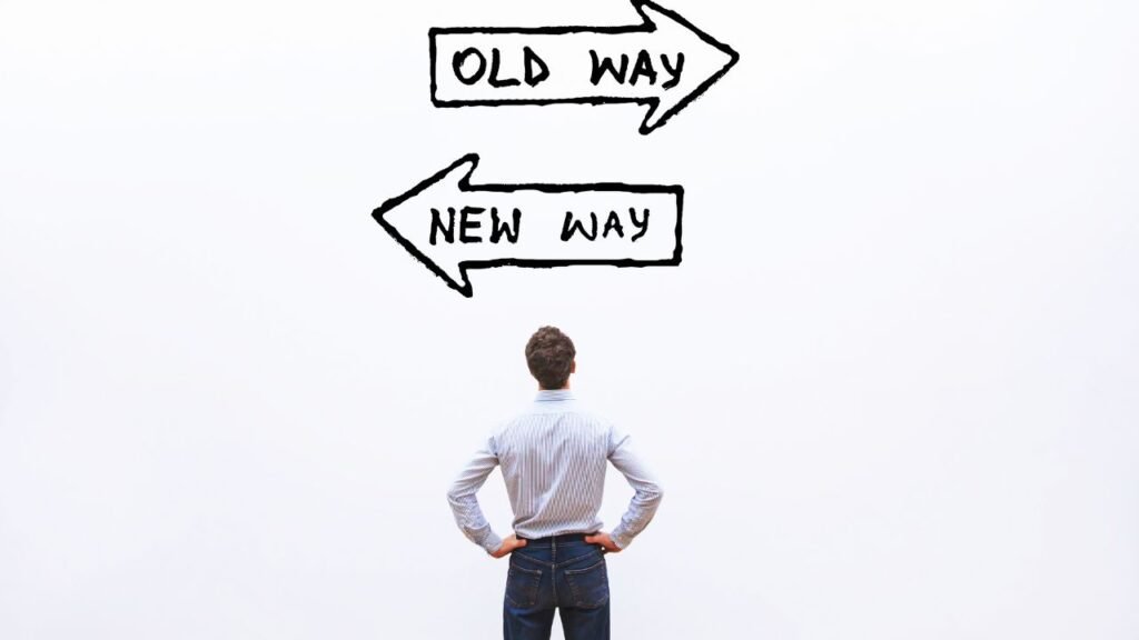 old way vs new way, improvement and change management concept